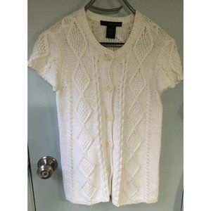 Calvin Klein CK Jeans fisherman knit cardigan sweater short sleeve Ivory S